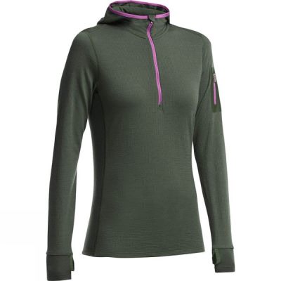 Fleece Icebreaker Terra Manga Larga Half Zip Hood Mujer - Verde - Chile XUE071589